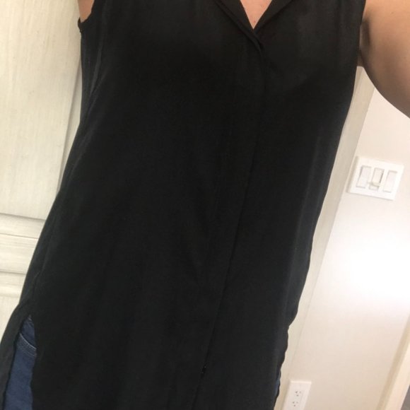 Black Button Down Tank Work Blouse - Picture 3 of 6